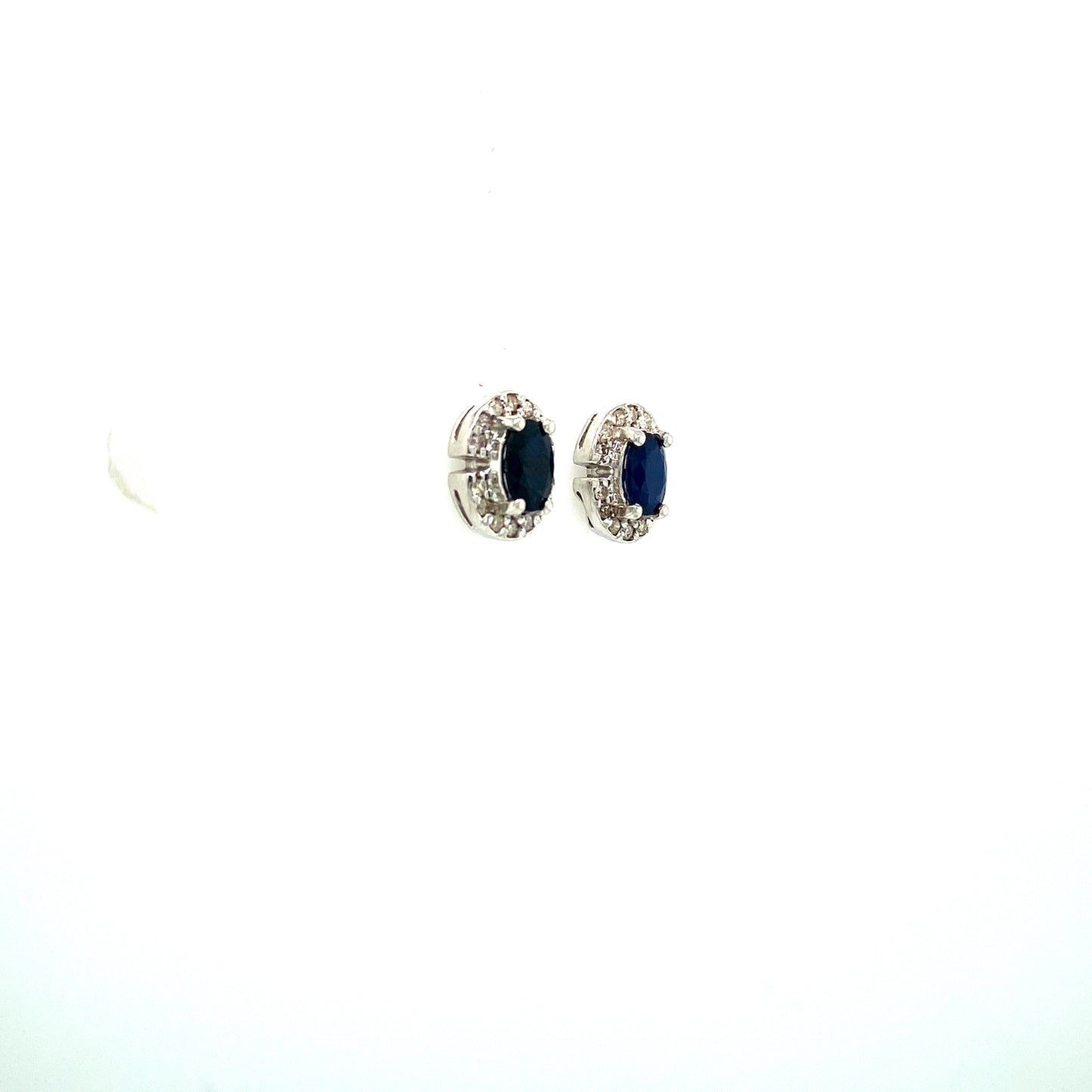 Natural Oval Blue Sapphire Diamond Earring 925 Sterling Silver Studs
