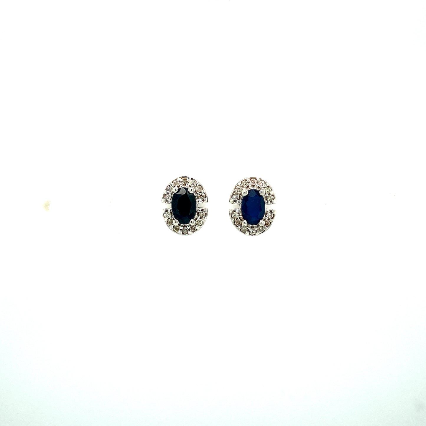 Natural Oval Blue Sapphire Diamond Earring 925 Sterling Silver Studs