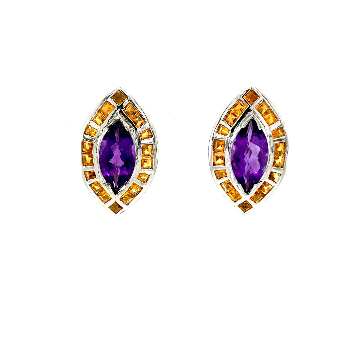 Natural Amethyst and Citrine Earring 925 Sterling Silver