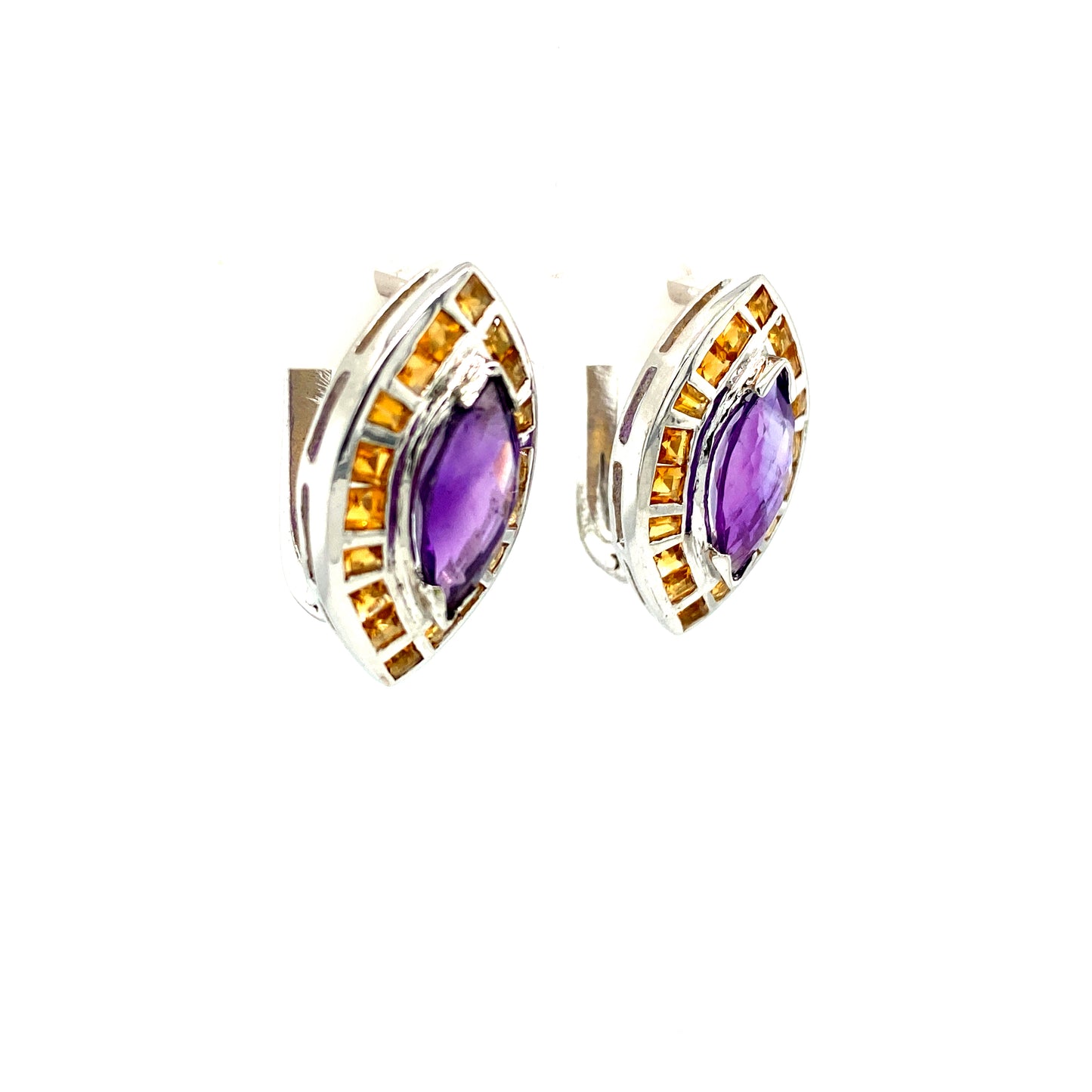 Natural Amethyst and Citrine Earring 925 Sterling Silver
