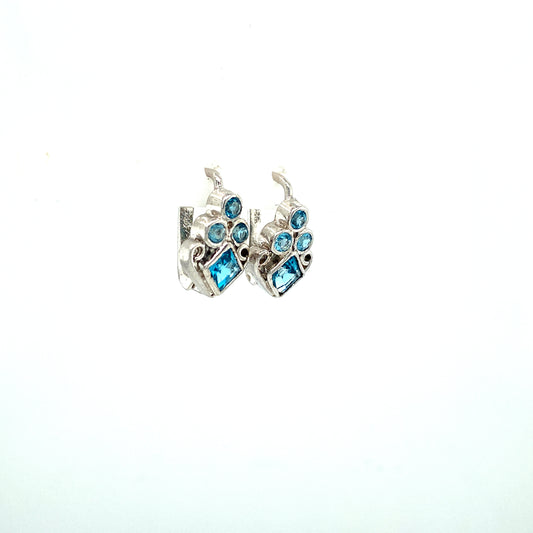 Natural Blue Topaz Gemstone 925 Sterling Silver Earring | Paraiso Jewels