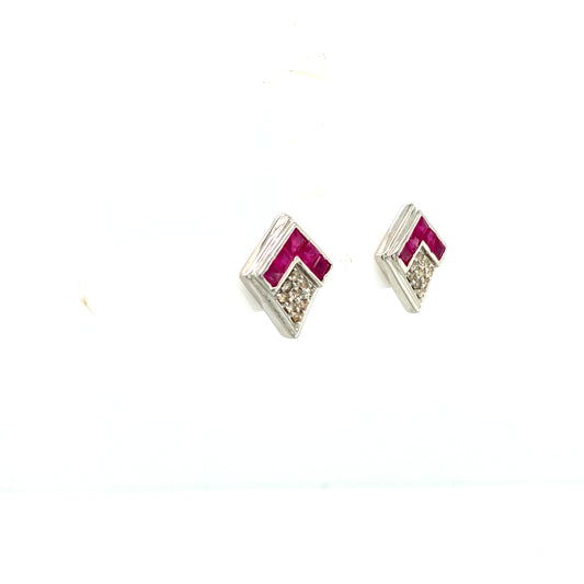 Natural Ruby DIamond Sterling Silver Studs