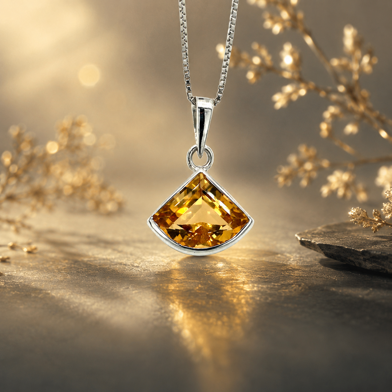 Natural Citrine Gemstone Pendant 925 Sterling Silver