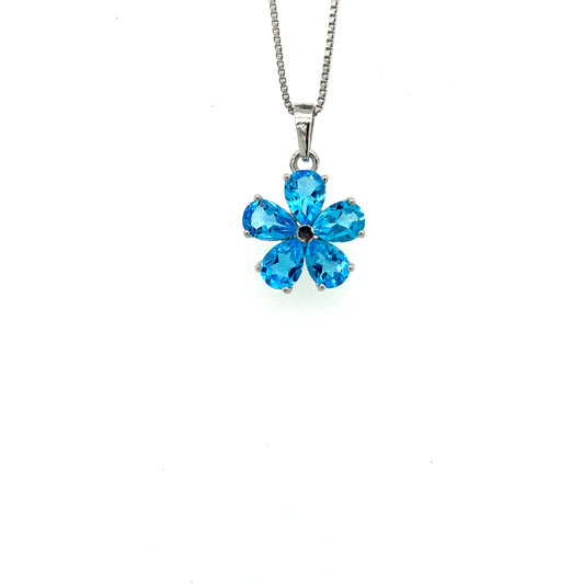Natural Swiss Blue Topaz Pendant 925 Sterling Silver