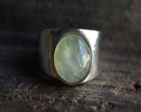 Natural Prehinte Gemstone Handmade Vintage 925 Sterling Silver Ring