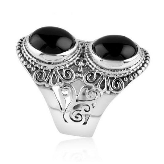 Bohemian Style  Black Onyx  925 Sterling Silver Ring