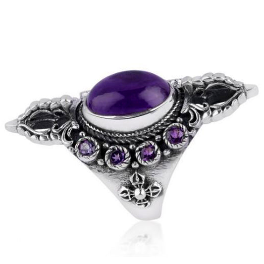 Amethyst Purple Gemstone Oxidised 925 Sterling Silver Ring