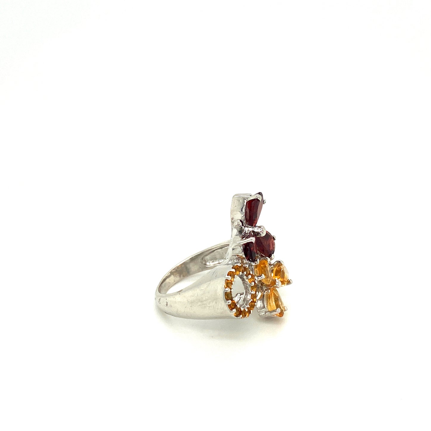 Natural Garnet Citrine Gemstone 925 Sterling Silver Ring