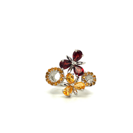Natural Garnet Citrine Gemstone 925 Sterling Silver Ring