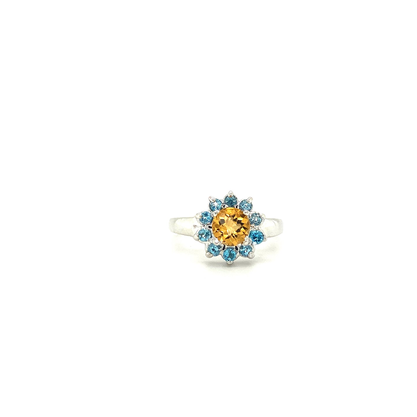 Blue Topaz Citrine Gemstone 925 Sterling Silver Ring