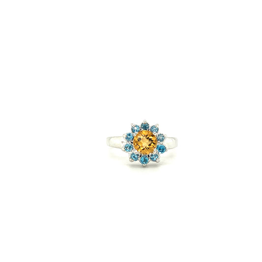 Blue Topaz Citrine Gemstone 925 Sterling Silver Ring