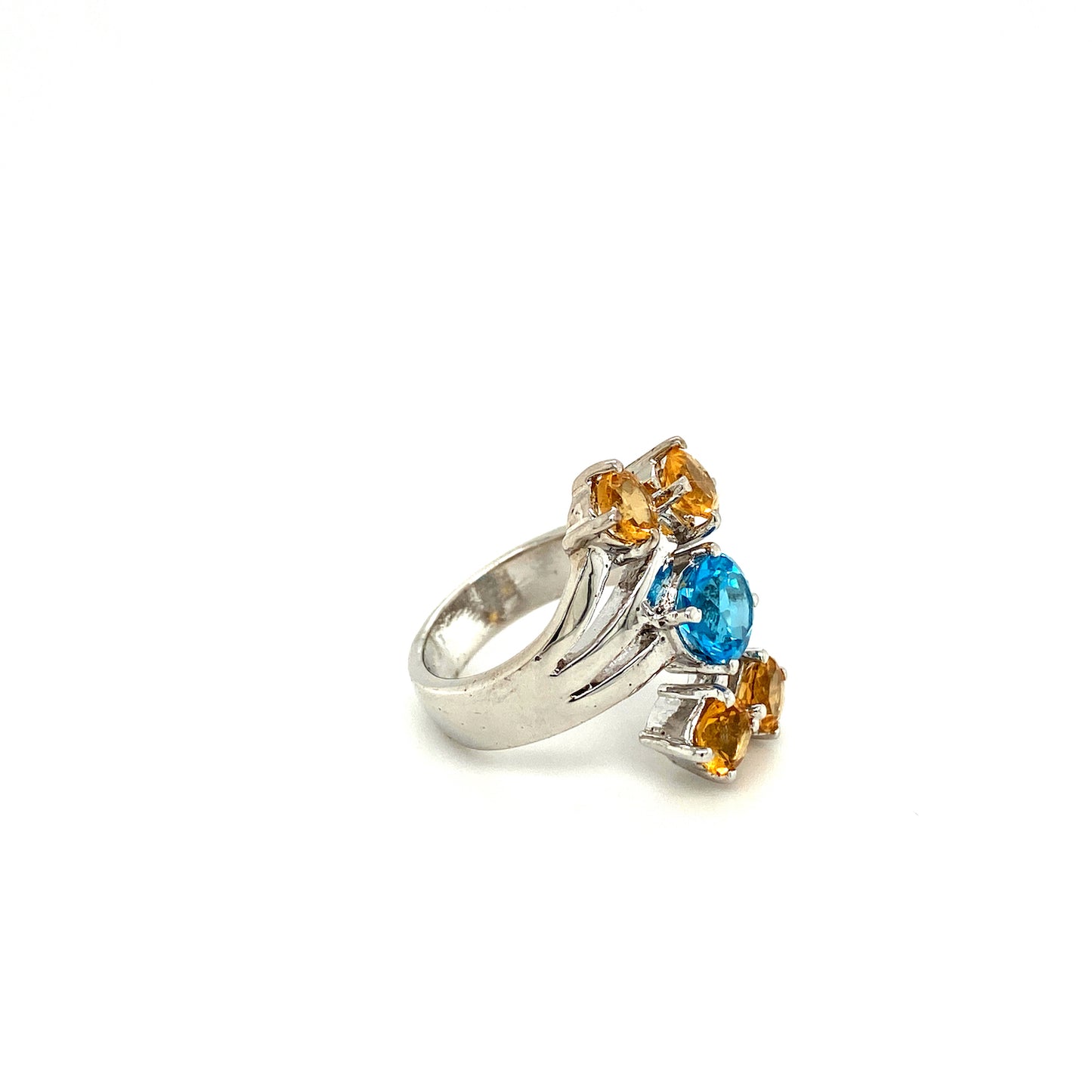 Natural Blue Topa and Citrine Gemstone 925 Sterling Silver Ring