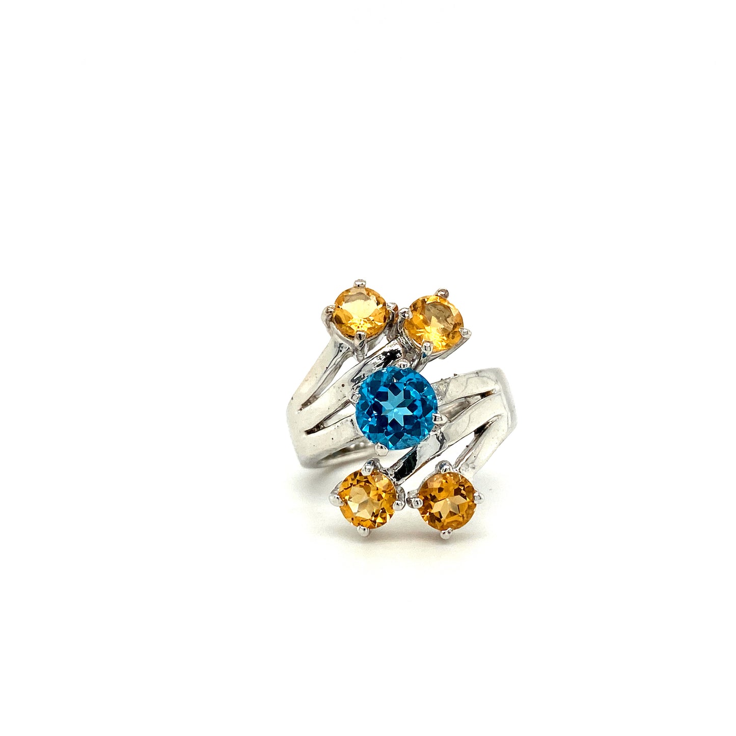 Natural Blue Topa and Citrine Gemstone 925 Sterling Silver Ring