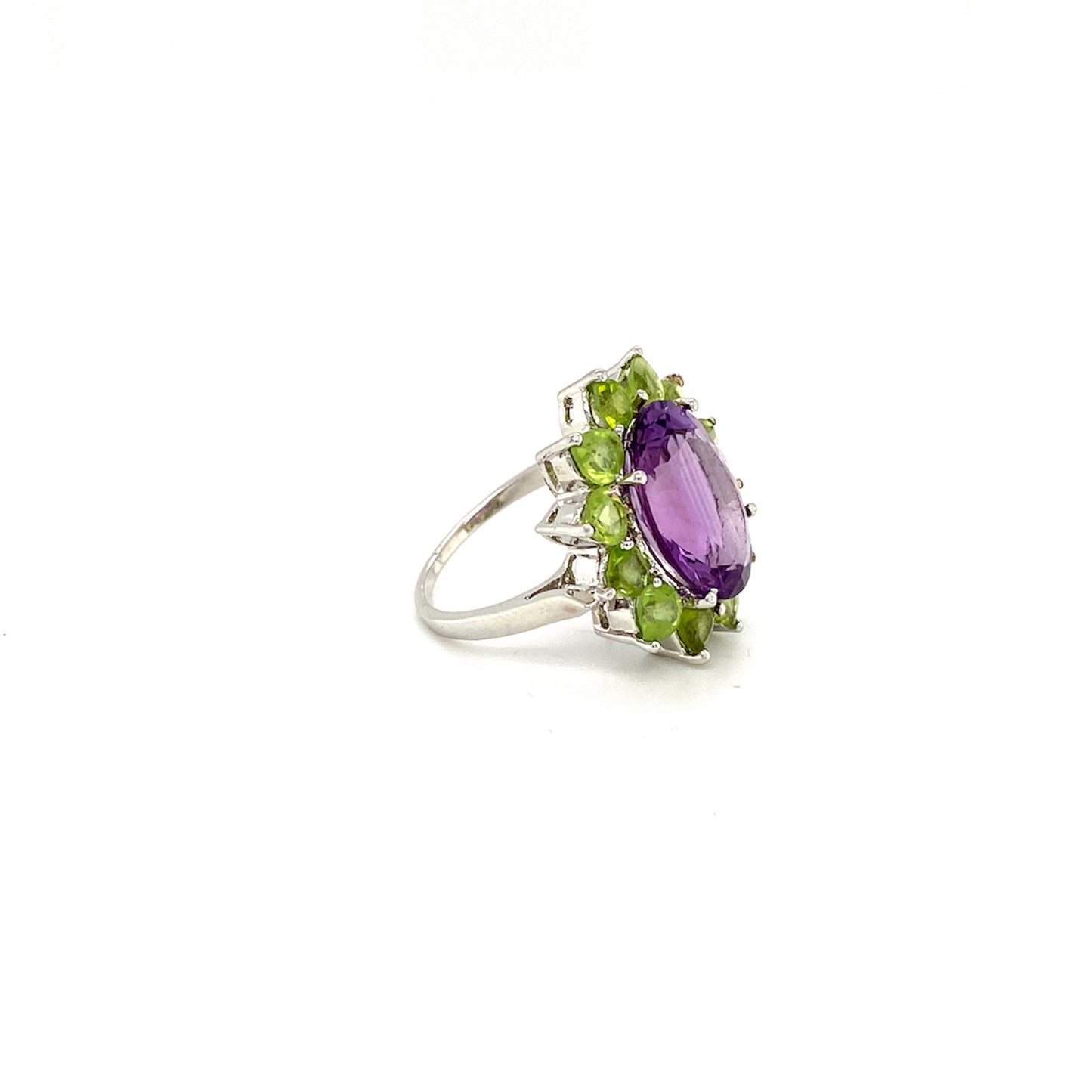 Natural Amethyst and Peridot Gemstone 925 Sterling Silver Ring