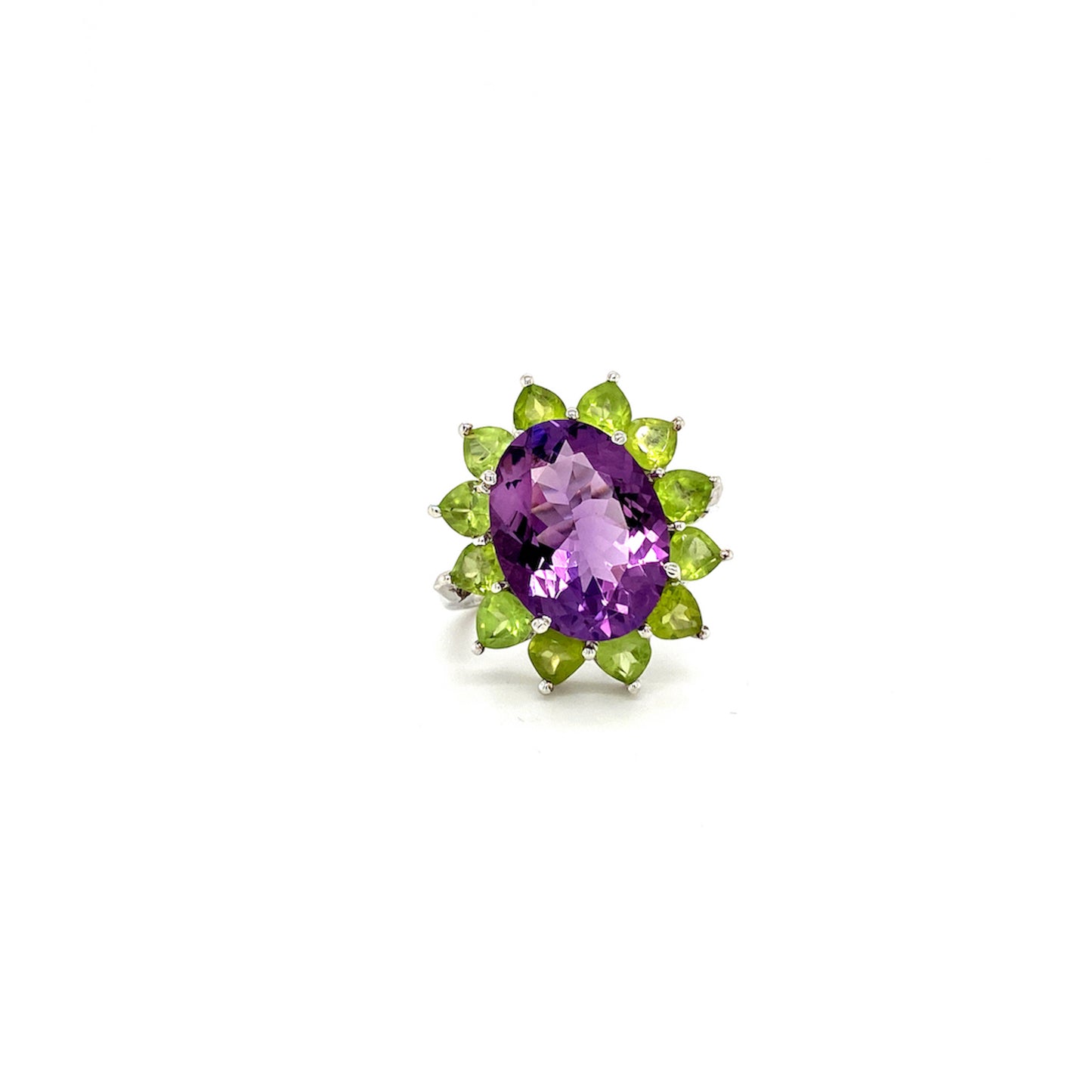 Natural Amethyst and Peridot Gemstone 925 Sterling Silver Ring