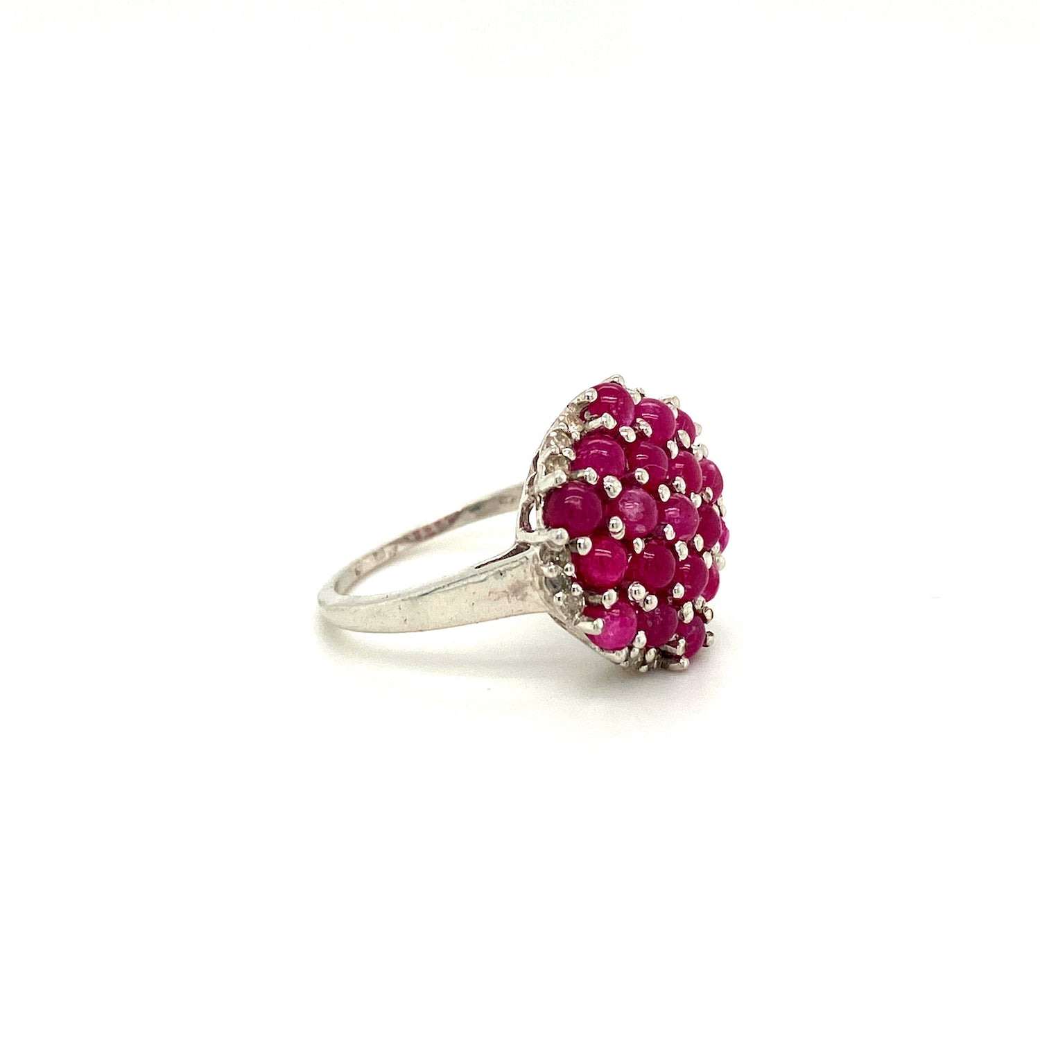 Natural Ruby and Diamond Gemstone 925 Sterling Silver Ring - Side View | Paraiso Jewels