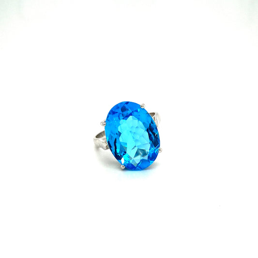 Natural Blue Topaz Gemstone 925 Sterling Silver Solitaire Ring | Paraiso Jewels