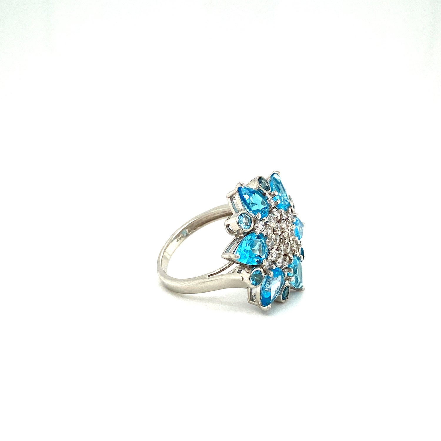 Natural Blue and Diamond Topaz Gemstone 925 Sterling Silver Ring - Side View | Paraiso Jewels