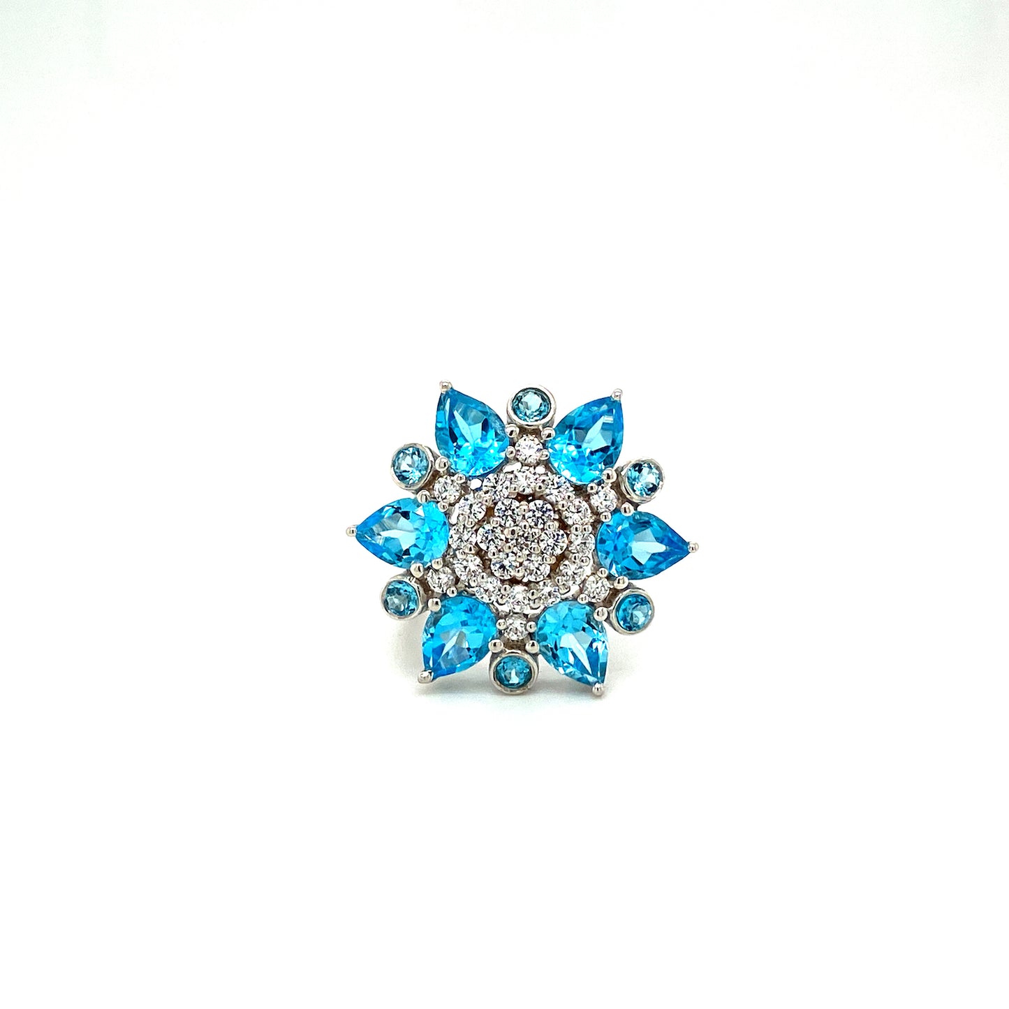 Natural Blue and Diamond Topaz Gemstone 925 Sterling Silver Ring | Paraiso Jewels