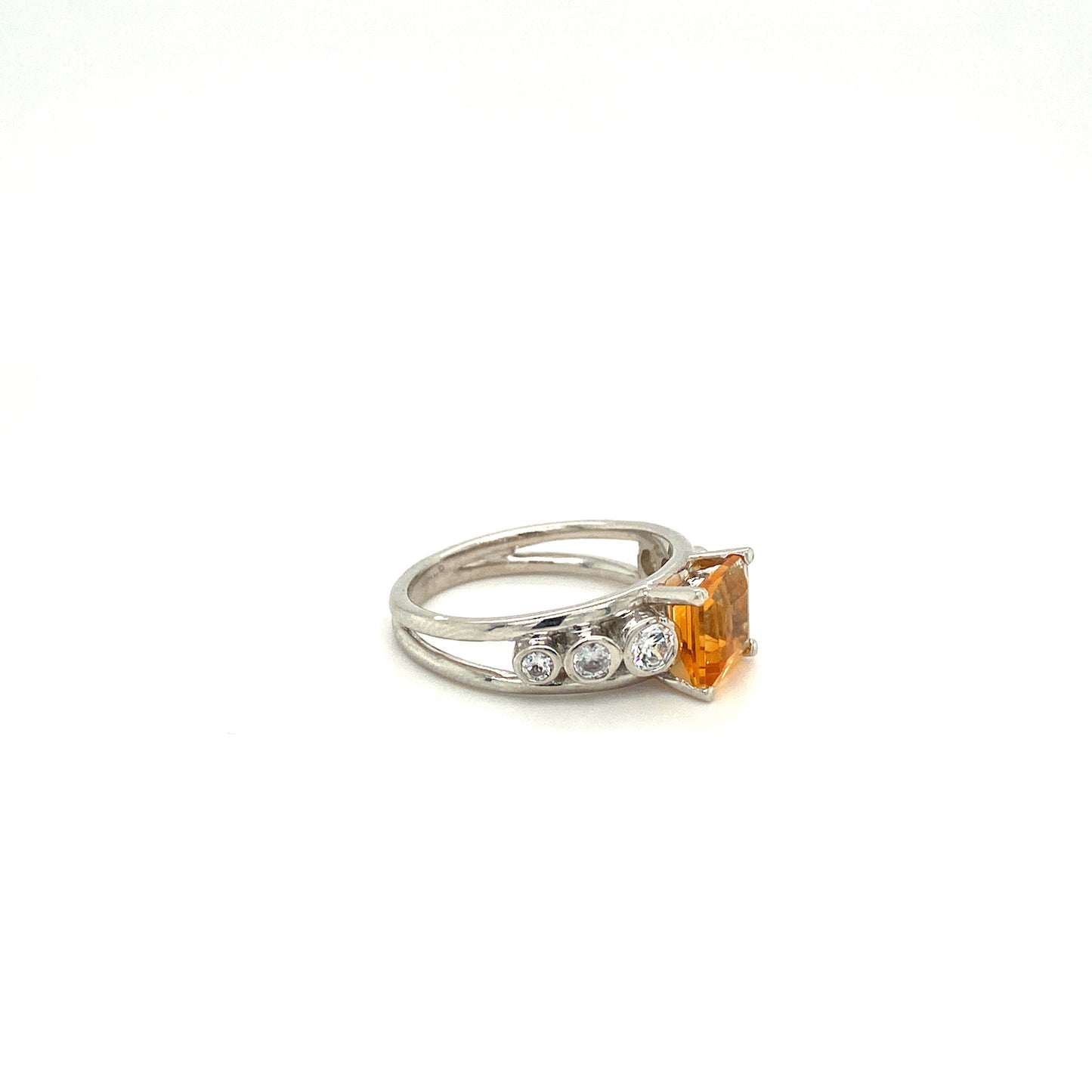 Natural Citrine and Diamond Gemstone 925 Sterling Silver Ring - Side View | Paraiso Jewels