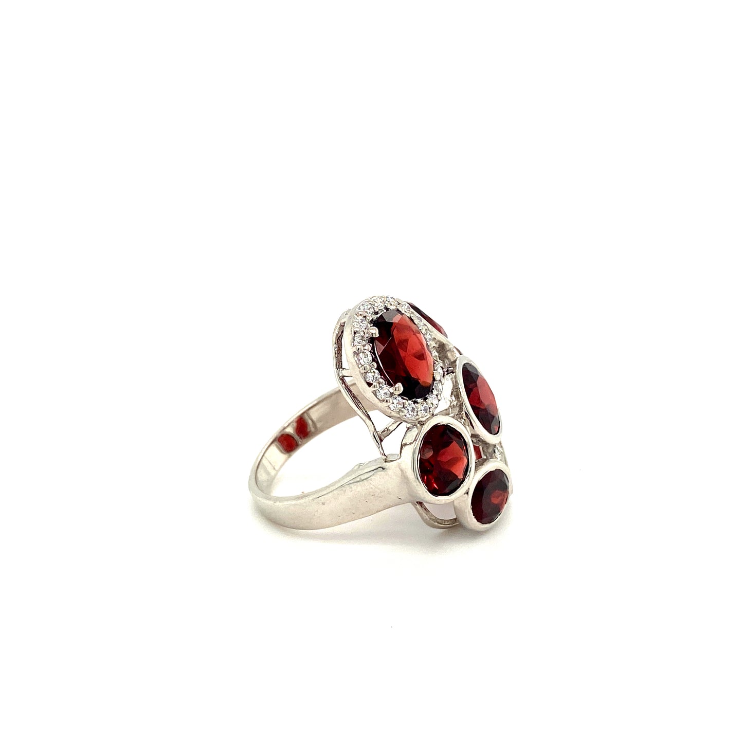 Natural Garnet and Diamond Gemstone 925 Sterling Silver Ring - Side View | Paraiso Jewels