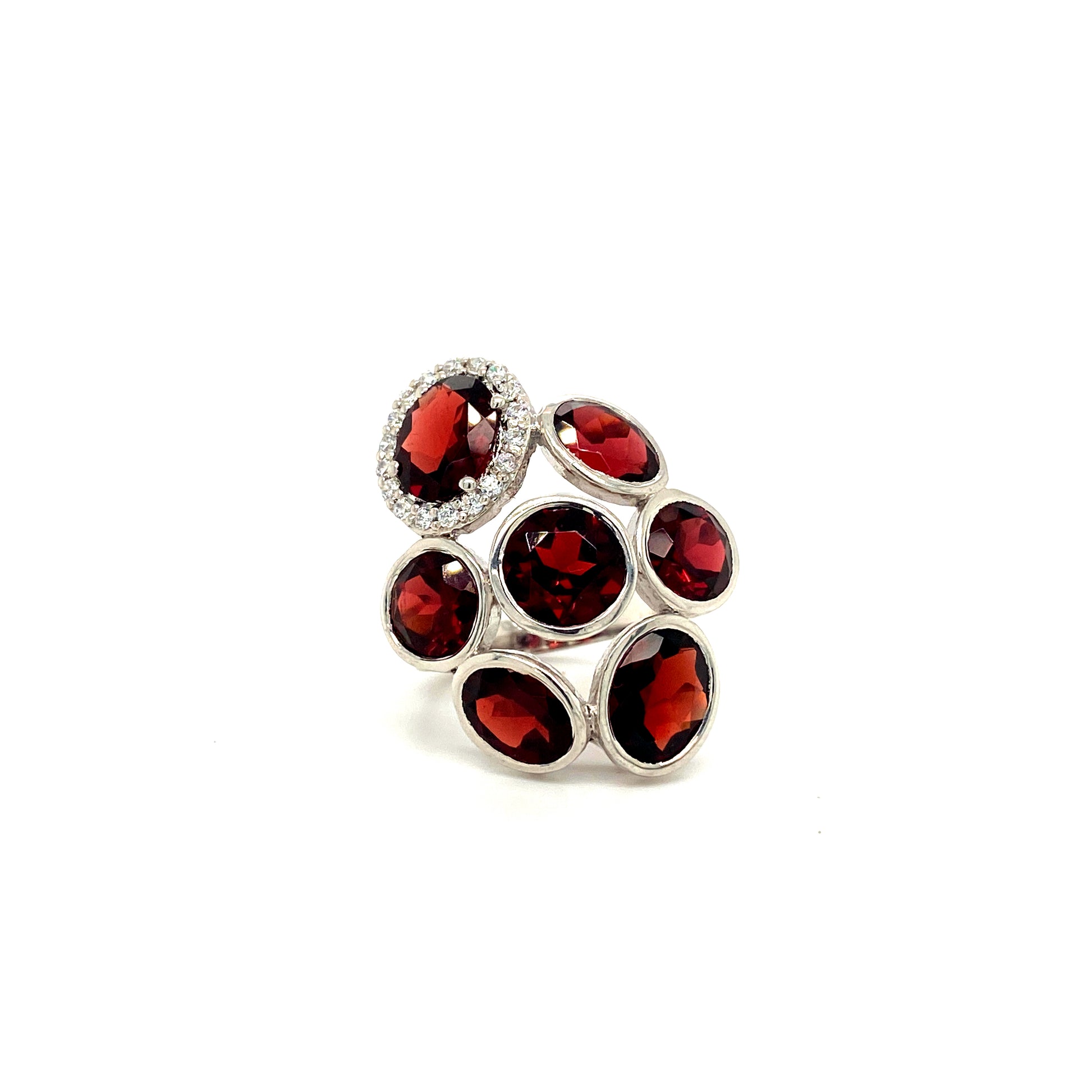 Natural Garnet and Diamond Gemstone 925 Sterling Silver Ring | Paraiso Jewels