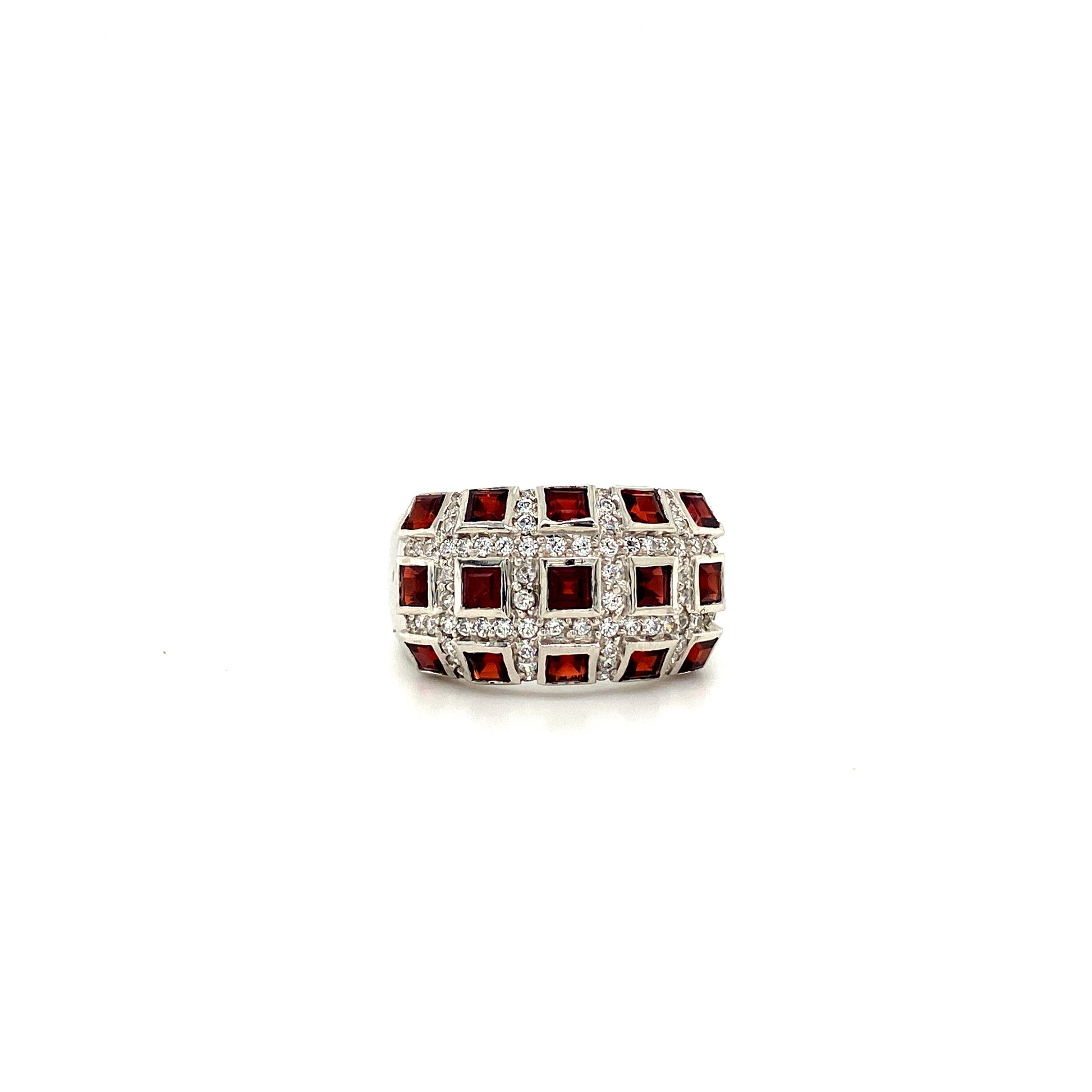 Natural Garnet and Diamond Gemstone 925 Sterling Silver Ring | Paraiso Jewels