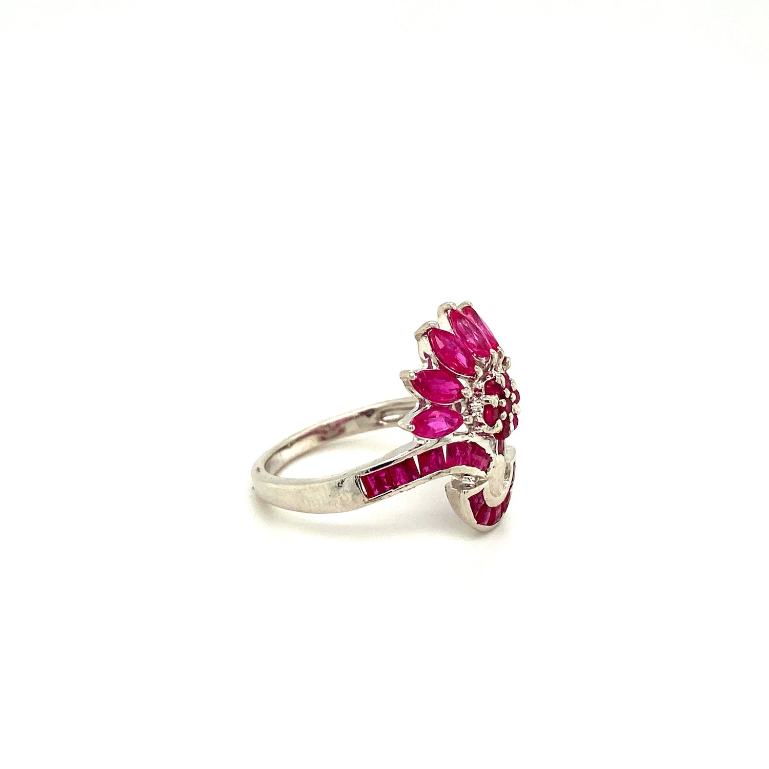 Natural Peacock Feather Ruby Diamond Gemstone 925 Sterling Silver Ring - Side View | Paraiso Jewels