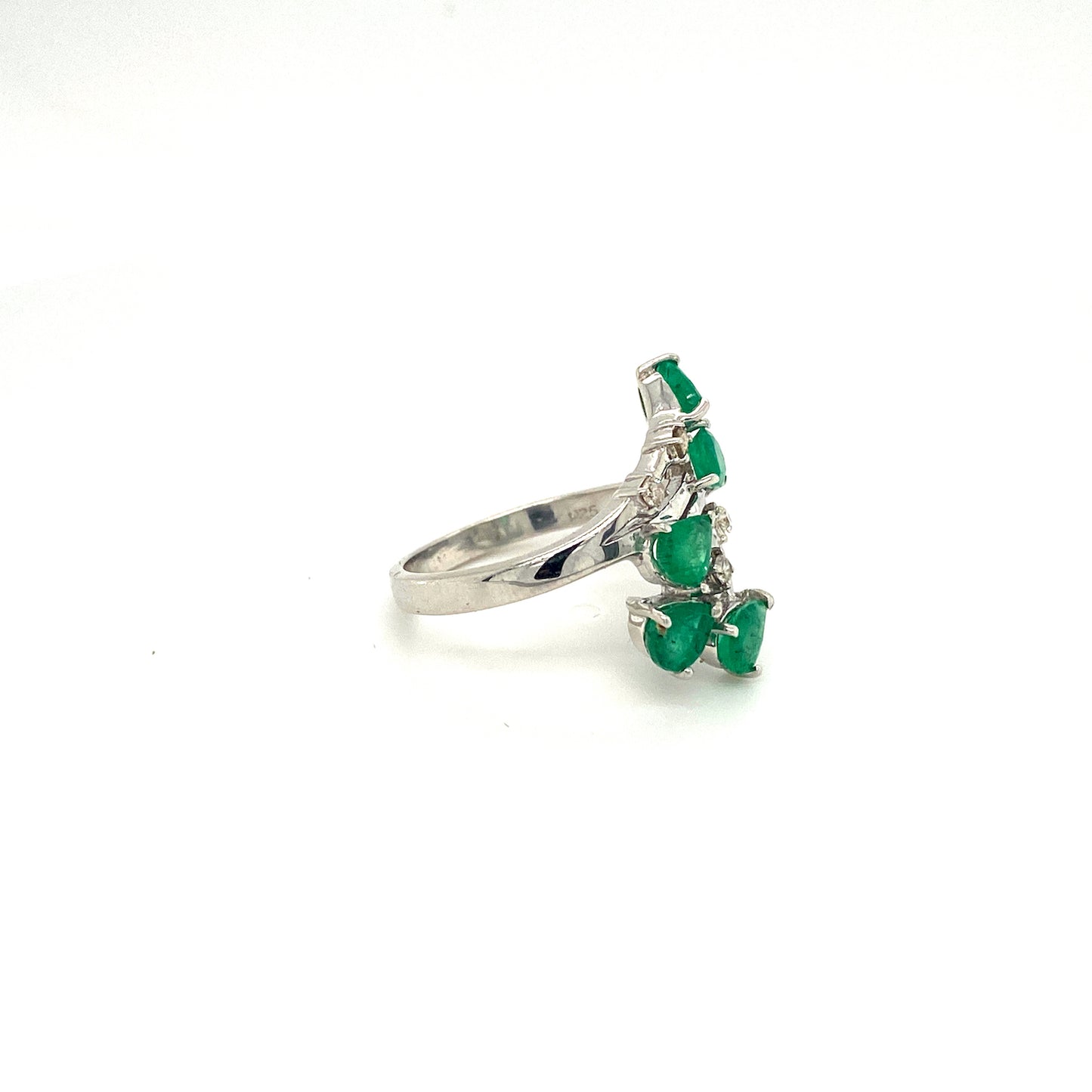 Natural Emerald and Diamond Gemstone 925 Sterling Silver Ring - Side View | Paraiso Jewels