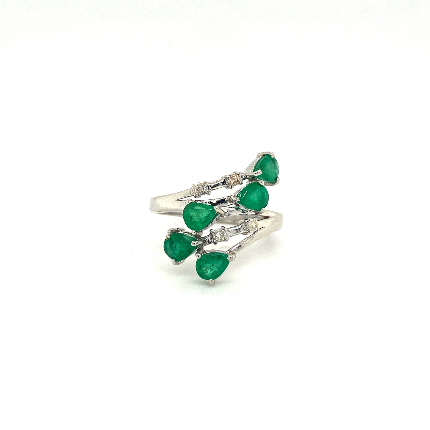 925 Sterling Silver Emerald Diamond Fine Gemstone Ring