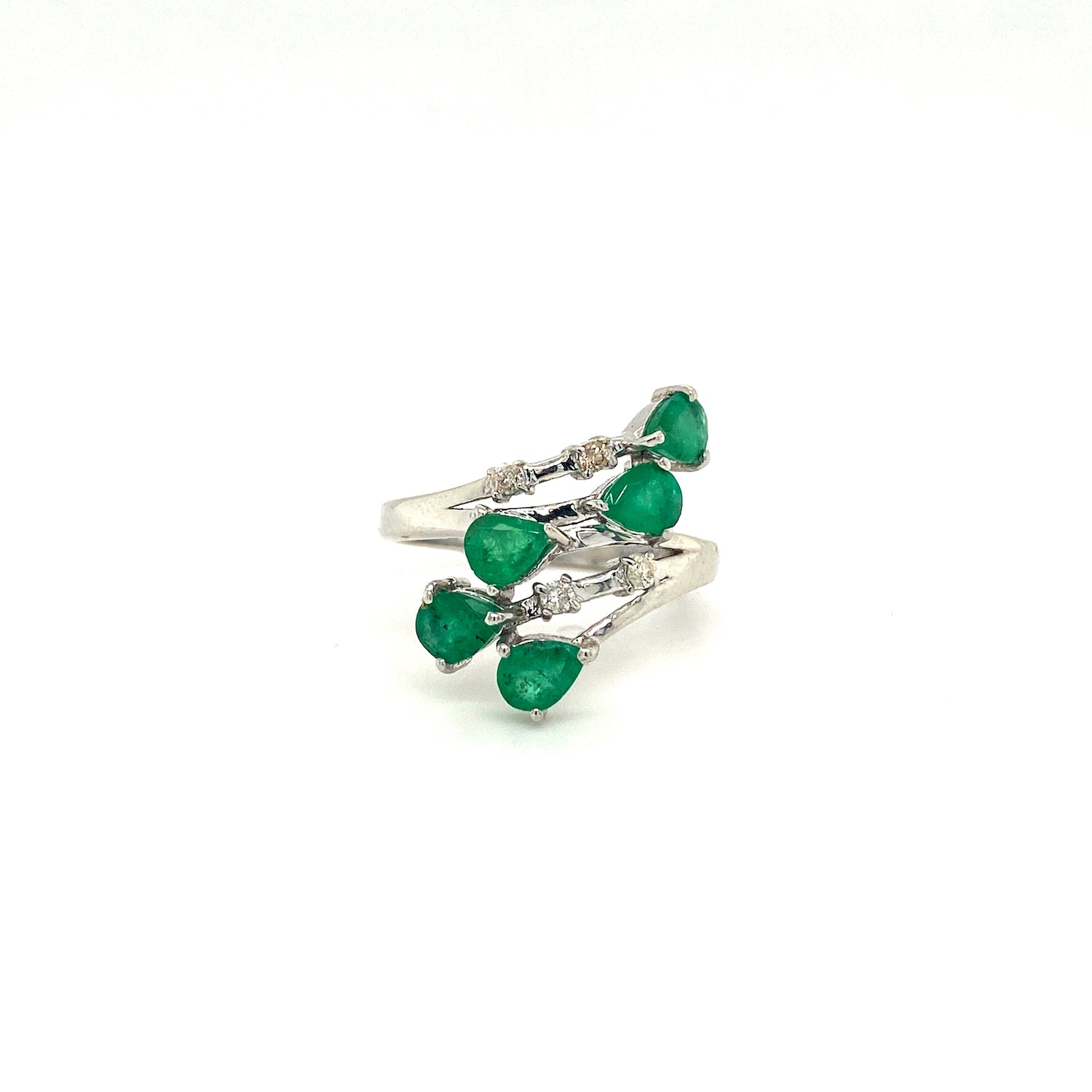 Natural Emerald and Diamond Gemstone 925 Sterling Silver Ring | Paraiso Jewels