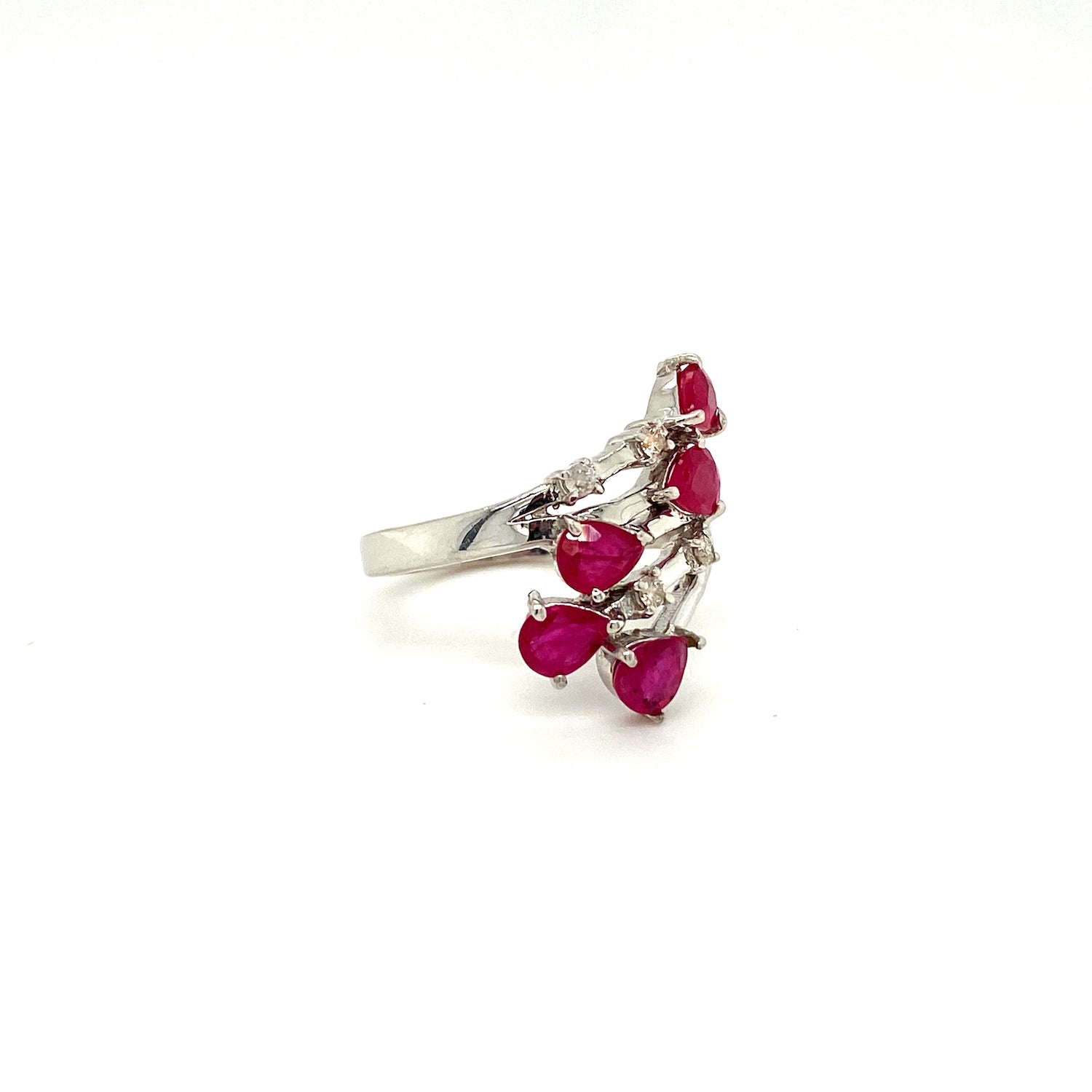 Natural Ruby and Diamond Gemstone 925 Sterling Silver Ring - Side View | Paraiso Jewels