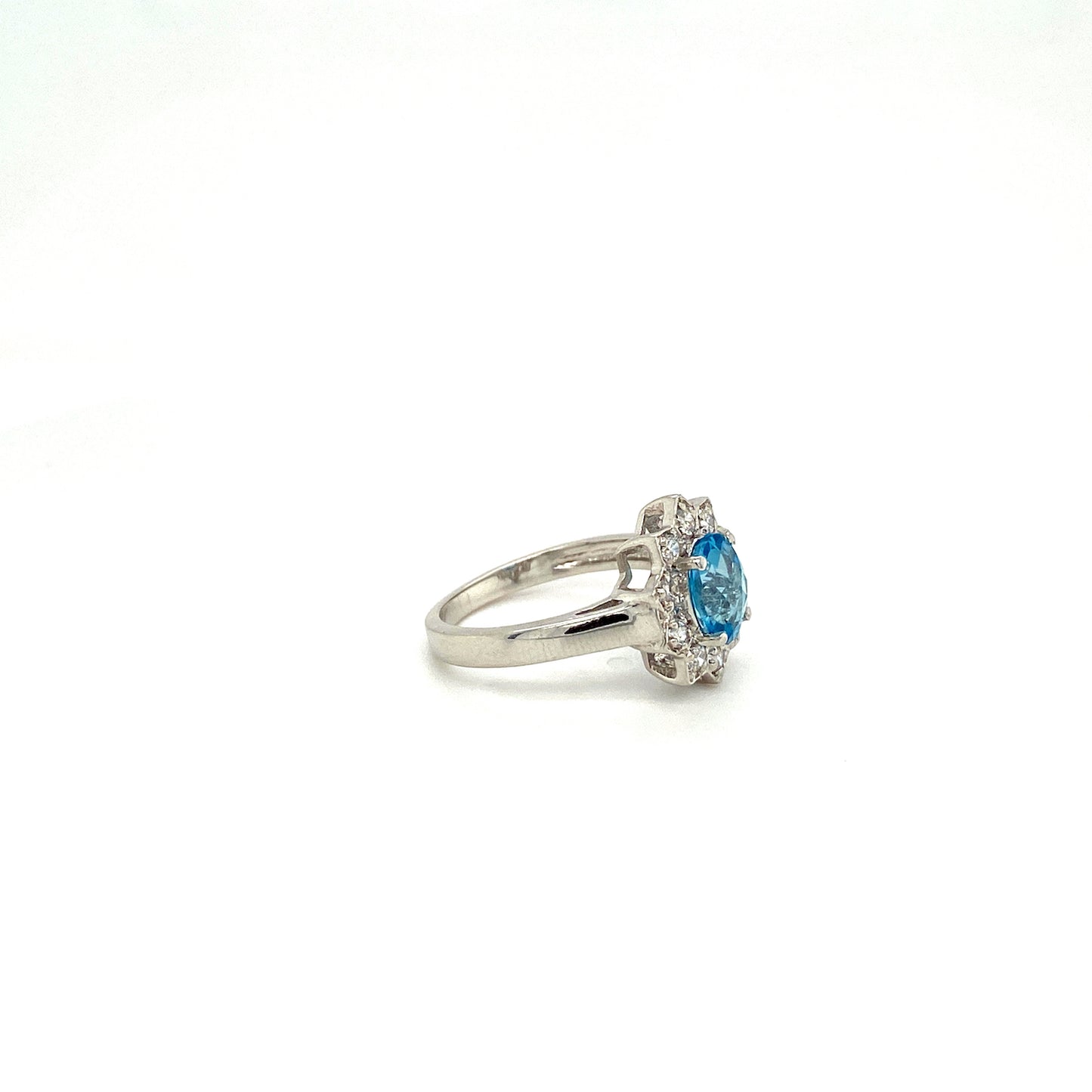 Natural Blue Topaz and Diamond Gemstone 925 Sterling Silver Ring - Side View | Paraiso Jewels