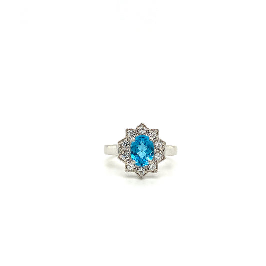Natural Blue Topaz and Diamond Gemstone 925 Sterling Silver Ring | Paraiso Jewels