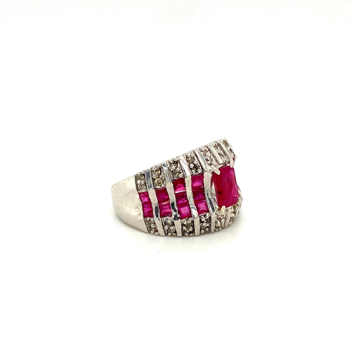 Natural Ruby and Diamond Gemstone 925 Sterling Silver Ring - Side View | Paraiso Jewels