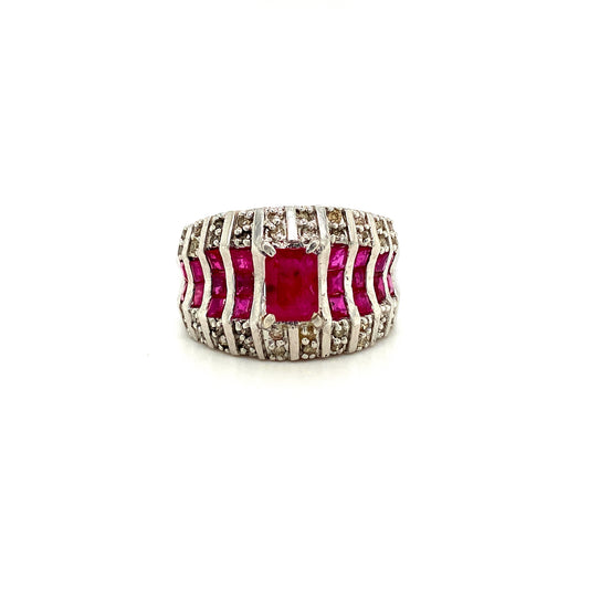 Natural Ruby and Diamond Gemstone 925 Sterling Silver Ring | Paraiso Jewels
