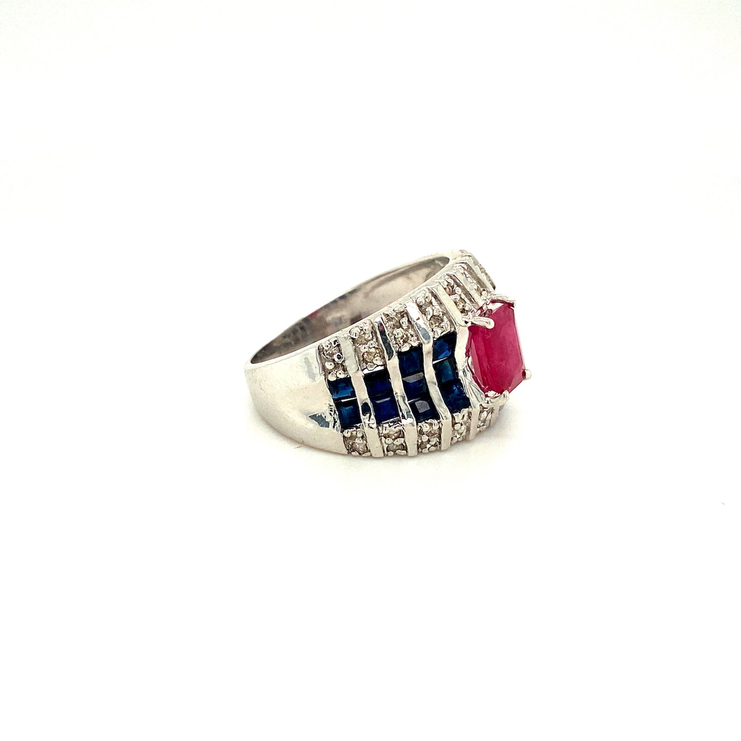 Natural Ruby Blue Sapphire Diamond Gemstone 925 Sterling Silver Ring - Side View | Paraiso Jewels