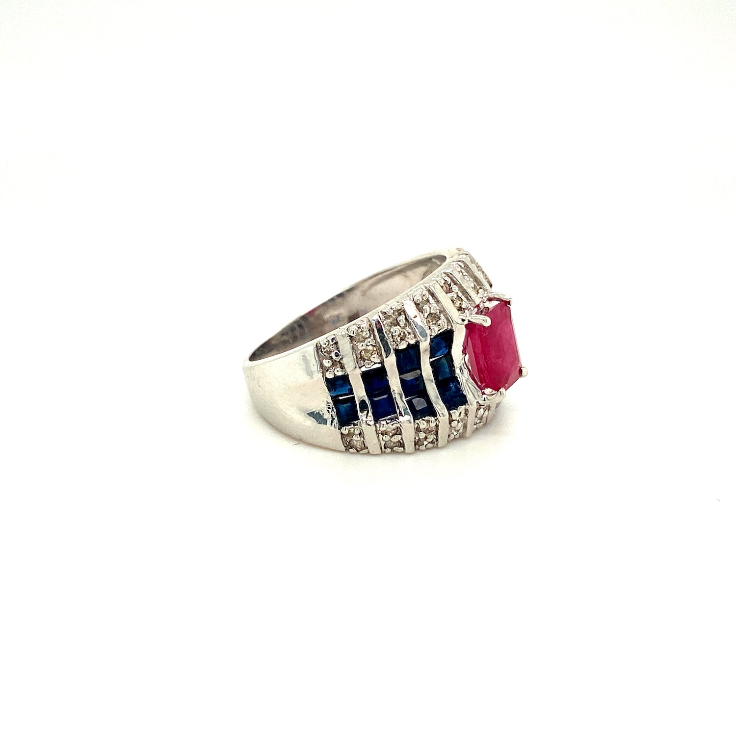 Natural Ruby Blue Sapphire Diamond Gemstone 925 Sterling Silver Ring - Side View | Paraiso Jewels