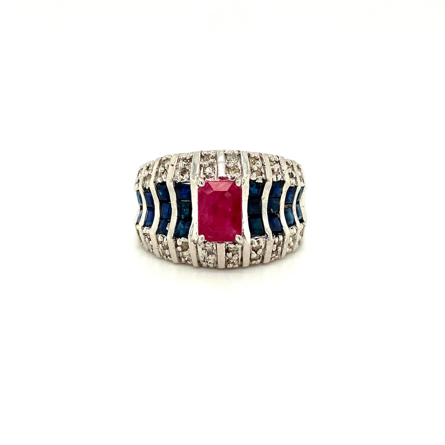 Natural Ruby Blue Sapphire Diamond Gemstone 925 Sterling Silver Ring | Paraiso Jewels