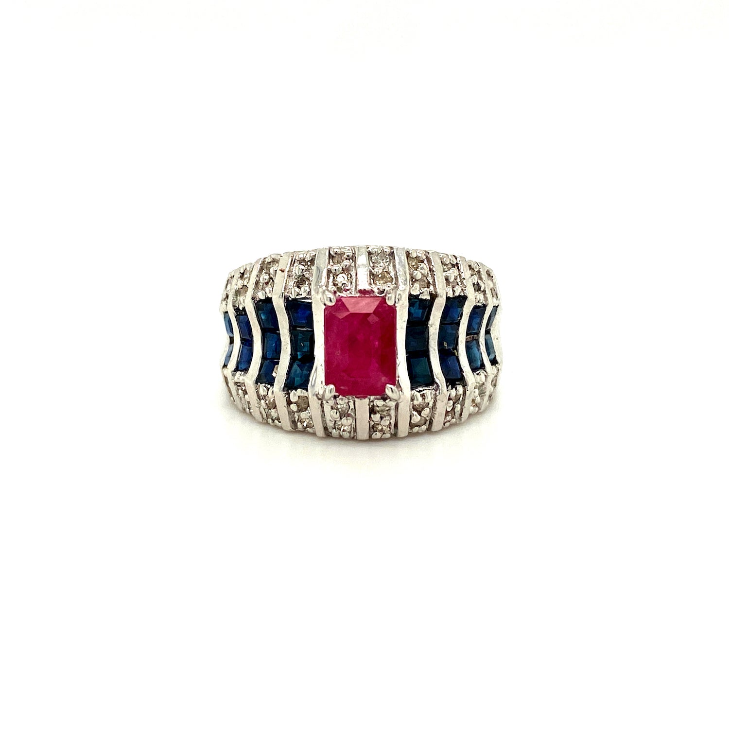 Natural Ruby Blue Sapphire Diamond Gemstone 925 Sterling Silver Ring | Paraiso Jewels