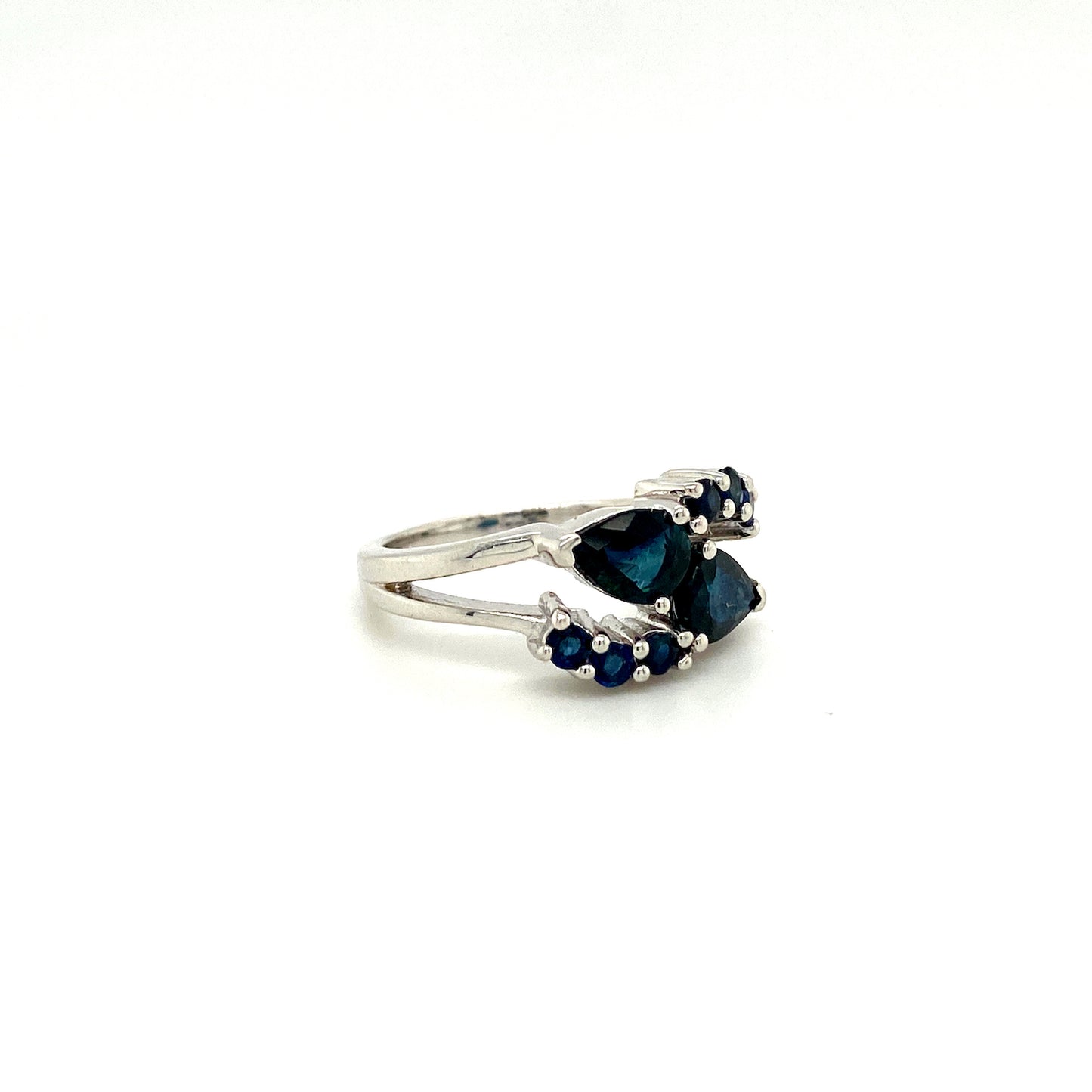 Natural Blue Sapphire Gemstone 925 Sterling Silver Stack Ring - Side View | Paraiso Jewels