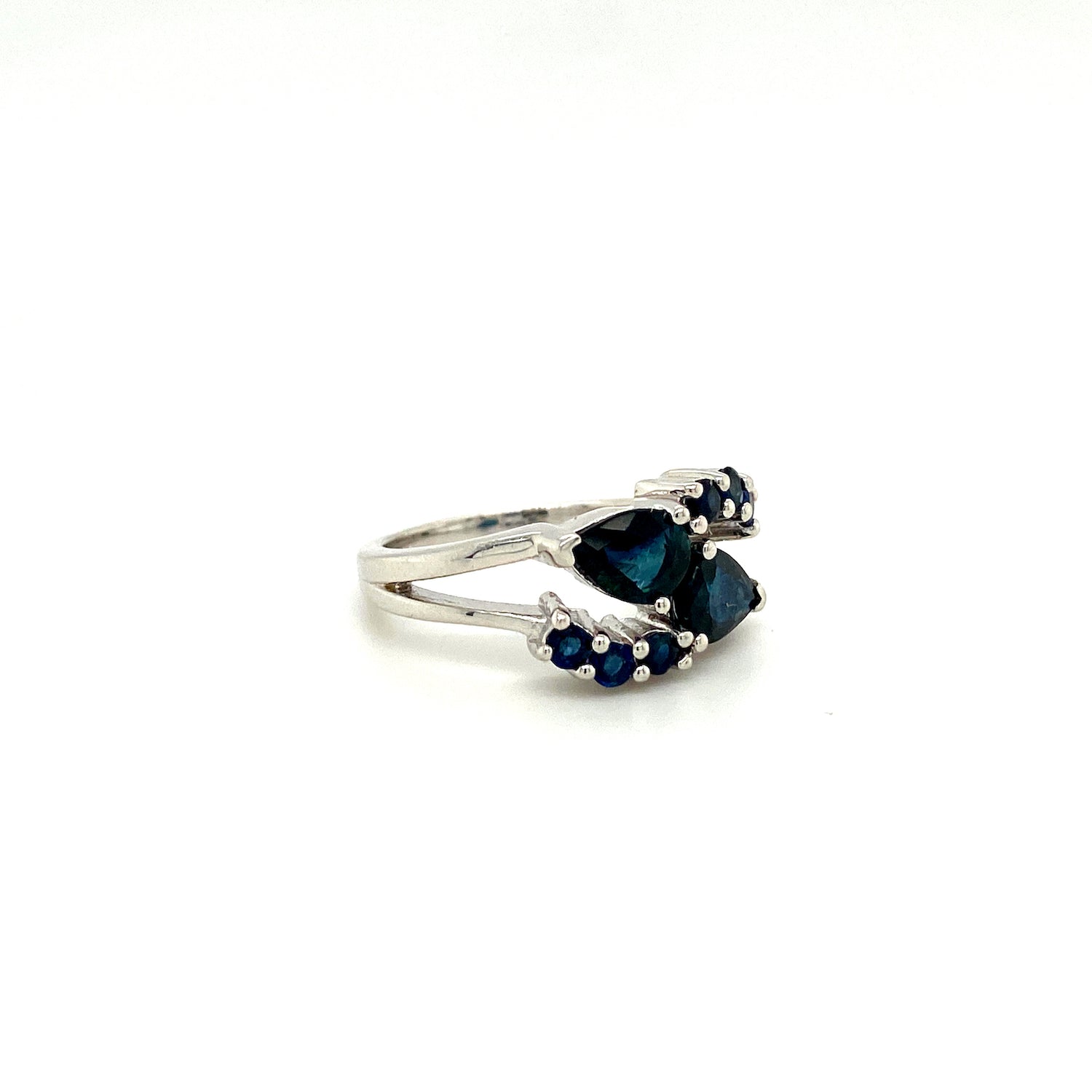 Natural Blue Sapphire Gemstone 925 Sterling Silver Stack Ring - Side View | Paraiso Jewels