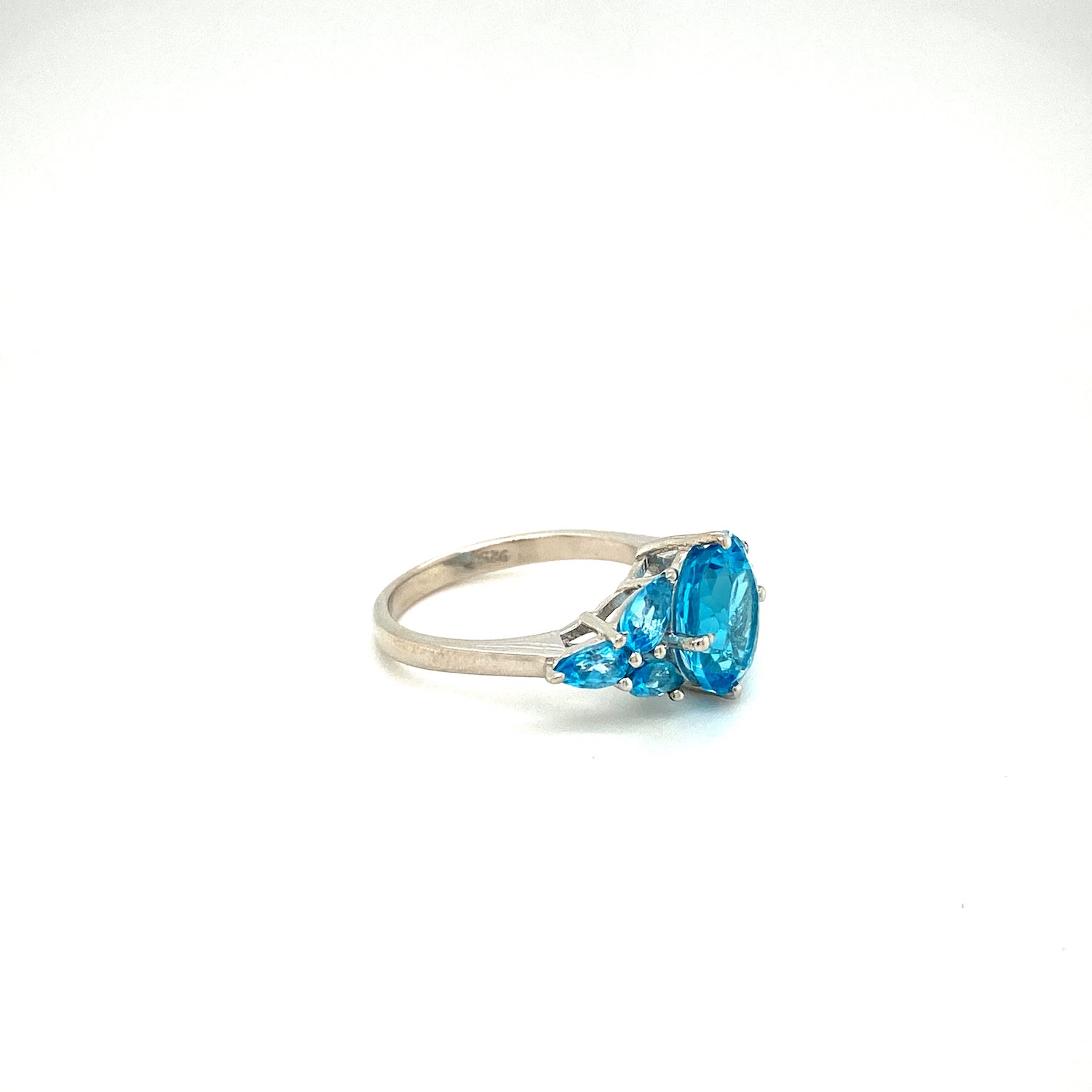 Natural Blue Topaz Gemstone 925 Sterling Silver Ring - Side View | Paraiso Jewels