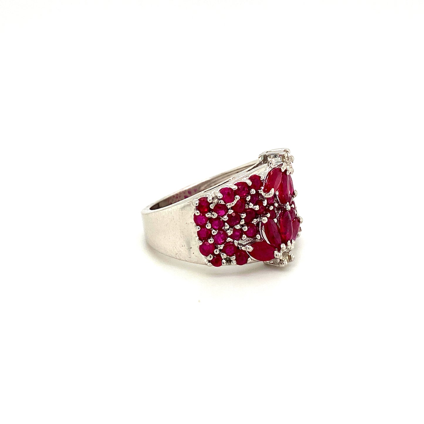 Dainty Ruby Diamond Gemstone 925 Sterling Silver Ring - Side View | Paraiso Jewels