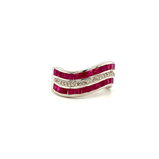 Natural Ruby Wave Diamond Gemstone 925 Sterling Silver Ring | Paraiso Jewels