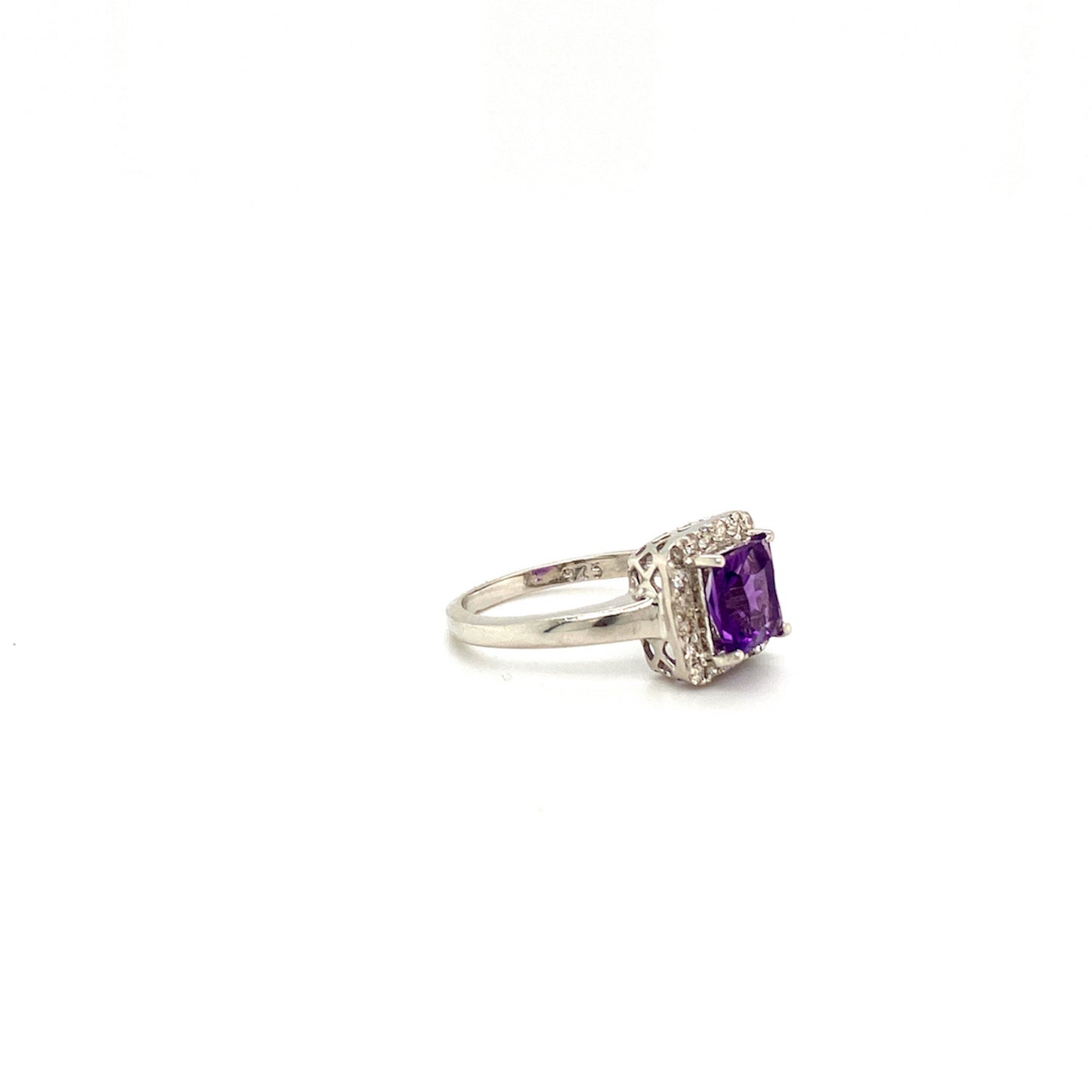 Natural Amethyst and Diamond Gemstone 925 Sterling Silver Ring