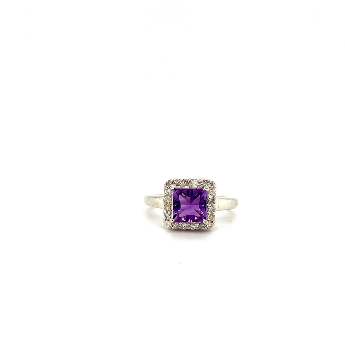 Natural Amethyst and Diamond Gemstone 925 Sterling Silver Ring