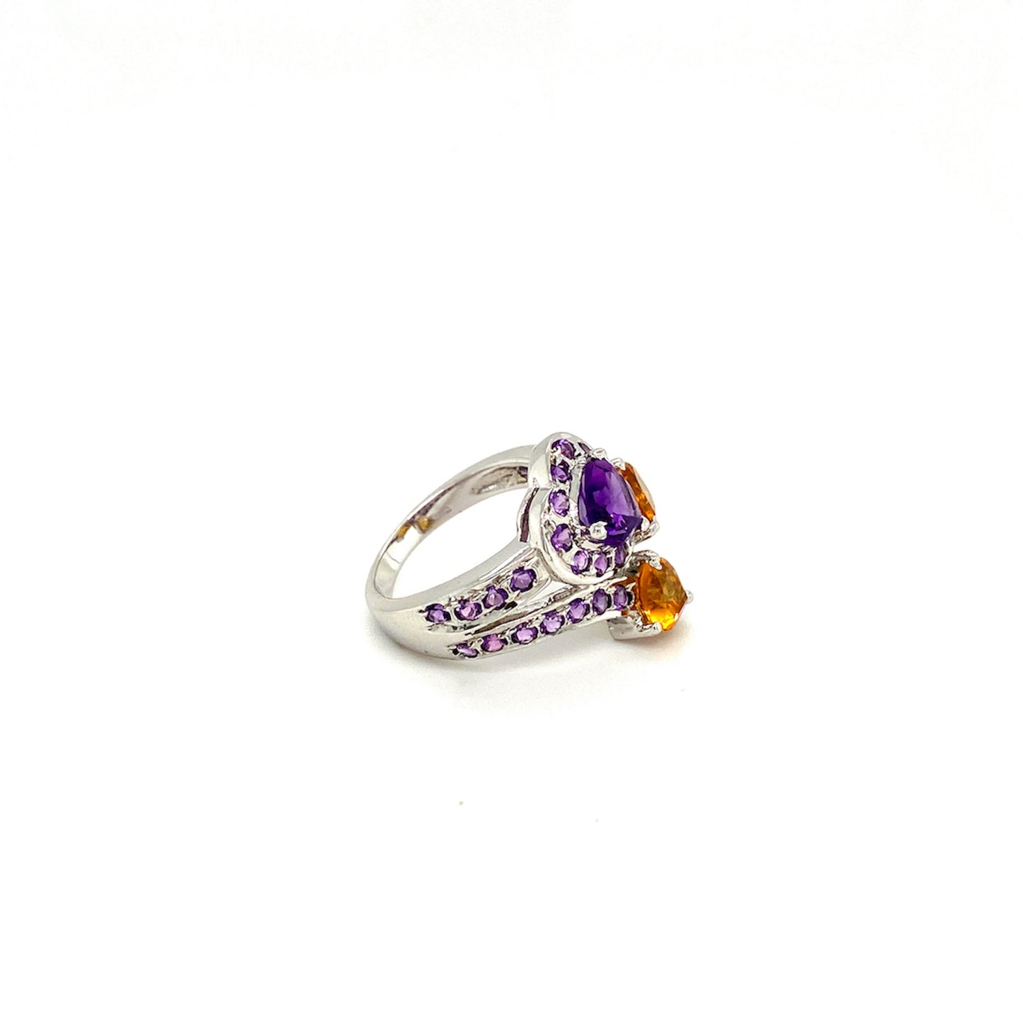 Natural Citrine and Amethyst Gemstone 925 Sterling Silver Ring - Side View | Paraiso Jewels