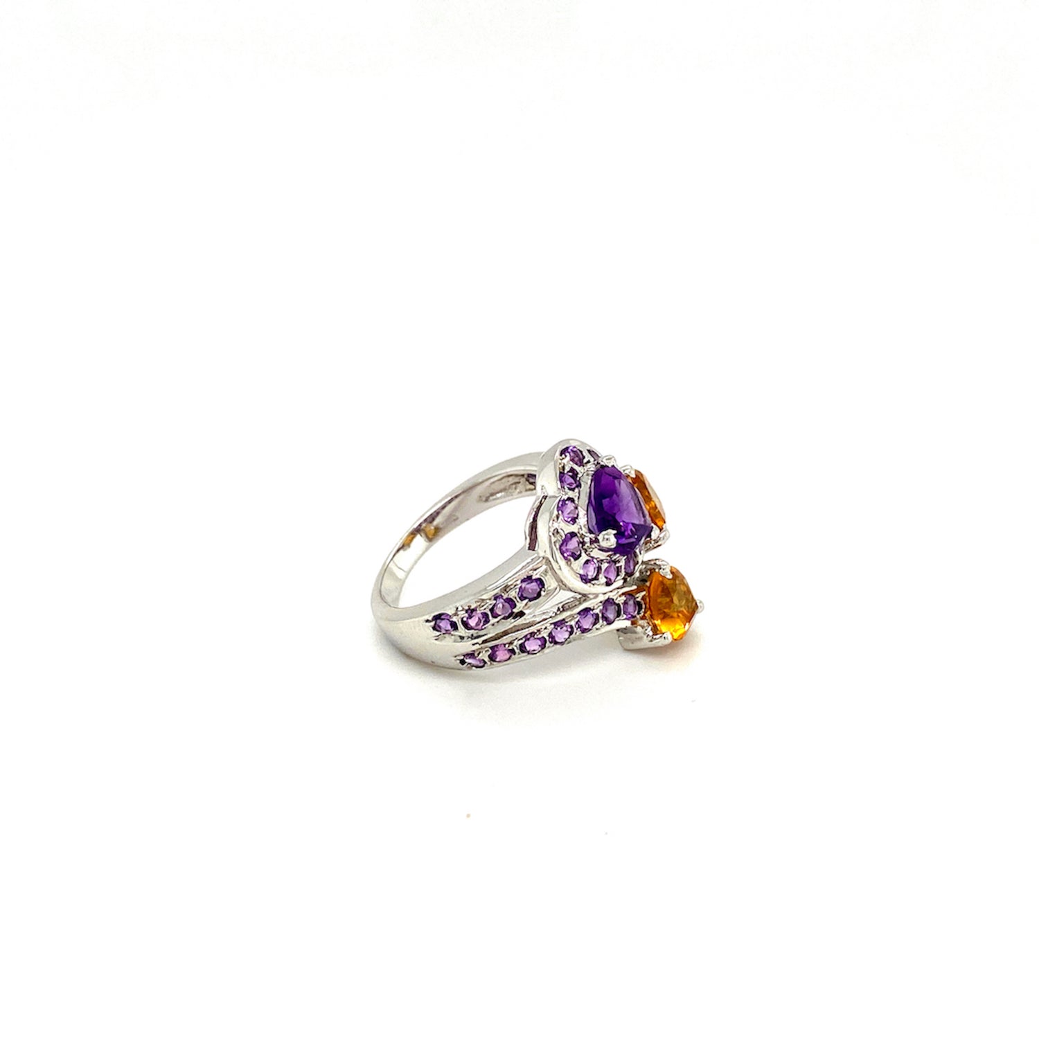 Natural Citrine and Amethyst Gemstone 925 Sterling Silver Ring - Side View | Paraiso Jewels