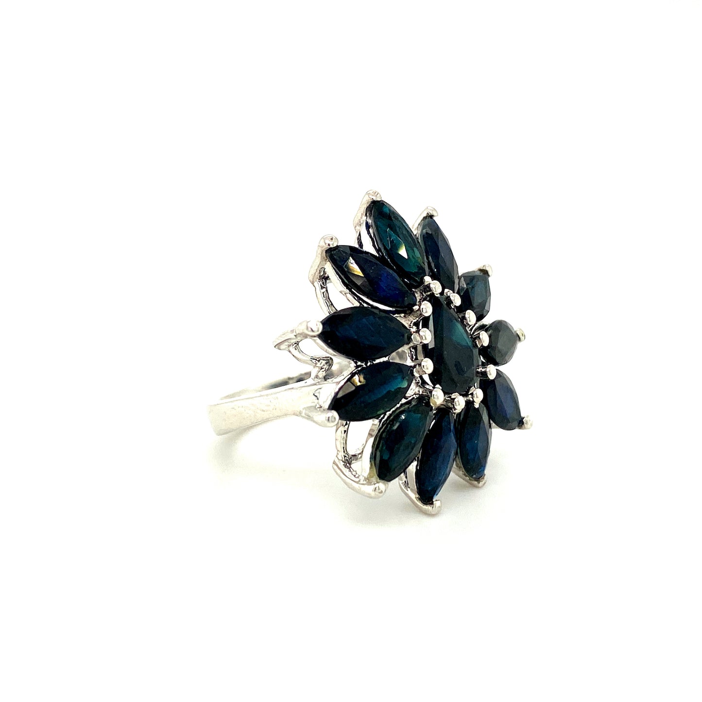 Natural Sapphire and Diamond Gemstone 925 Sterling Silver Ring - Side View | Paraiso Jewels
